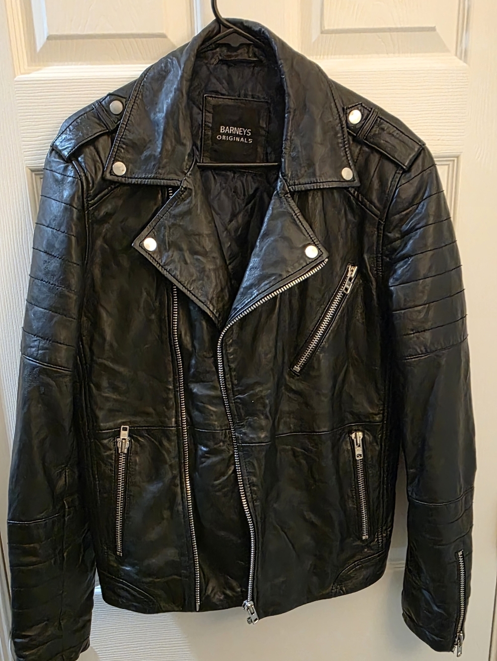 BARNEYS Originals Rare Genuine Sheepskin Leather Jacket MOTO Motorcycle Black